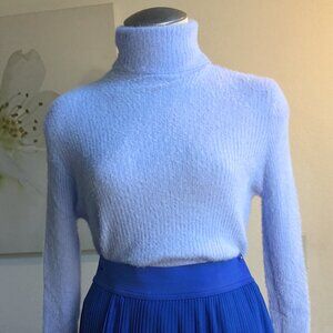 SCHRISTINA CO Turtleneck Soft Knit Sweater Pullover Fuzzy Fluffy Light Blue S/M